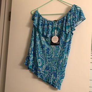 Rxb blue paisley off shoulder top